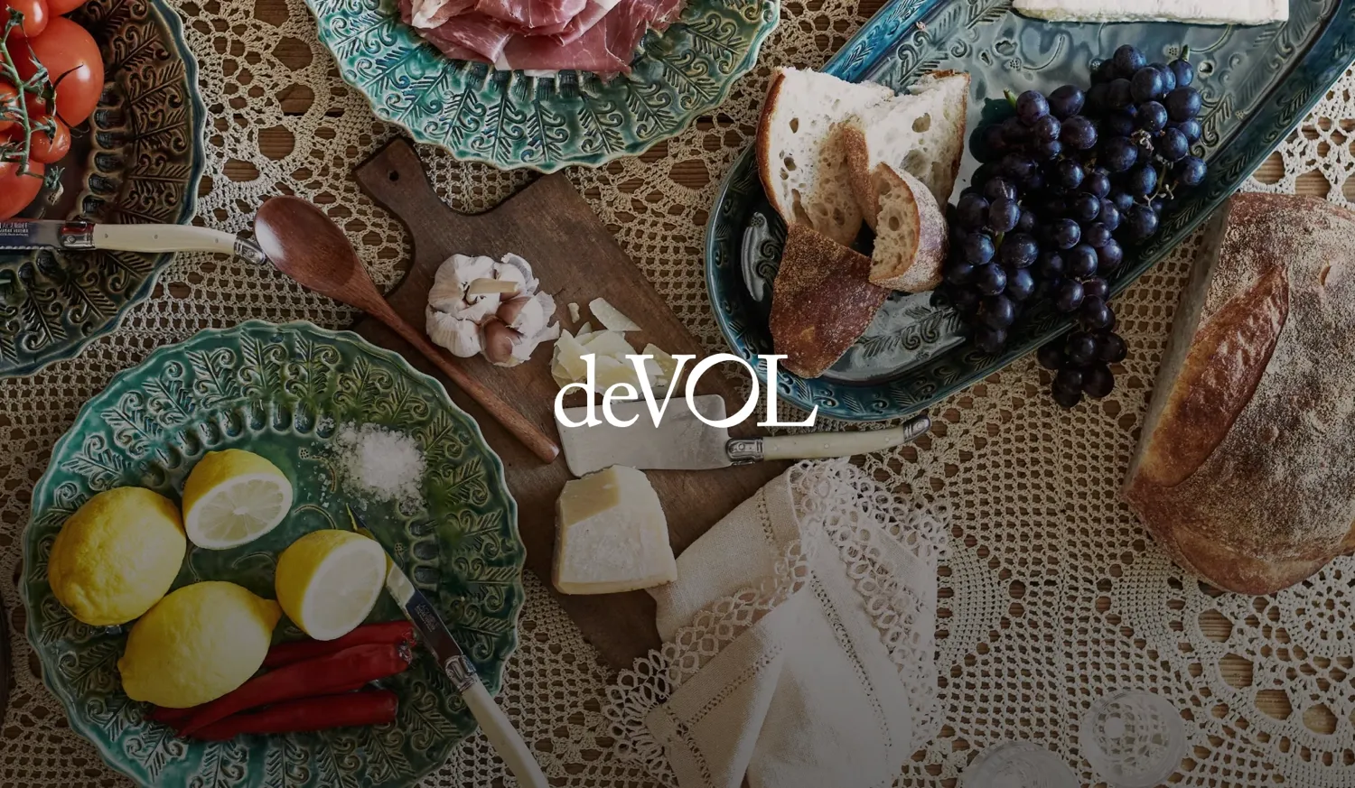 deVOL Kitchens website showing shop listings, tile calculator and product page